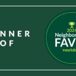 Green background with "Winner of 2024 Neighborhood Faves" and a trophy icon on the right, celebrating our status as the local favorite for carpet cleaning.